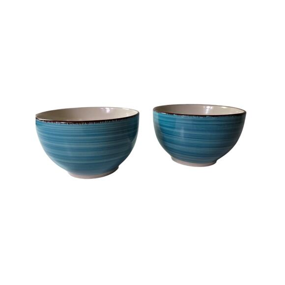 ROYAL NORFOLK Turquoise Blue Swirl Stoneware Cereal Soup Bowls Set of 2 - Picture 1 of 9
